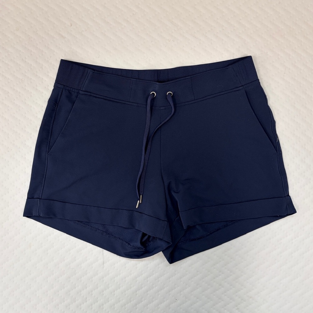 Athleta Navy Blue Performance Shorts Drawstring Athletic Shorts Size 12
